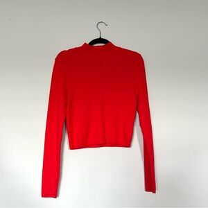 Forever 21 Women’s Red Cropped Sweater/Shirt Size L 
(Holidays, Christmas)